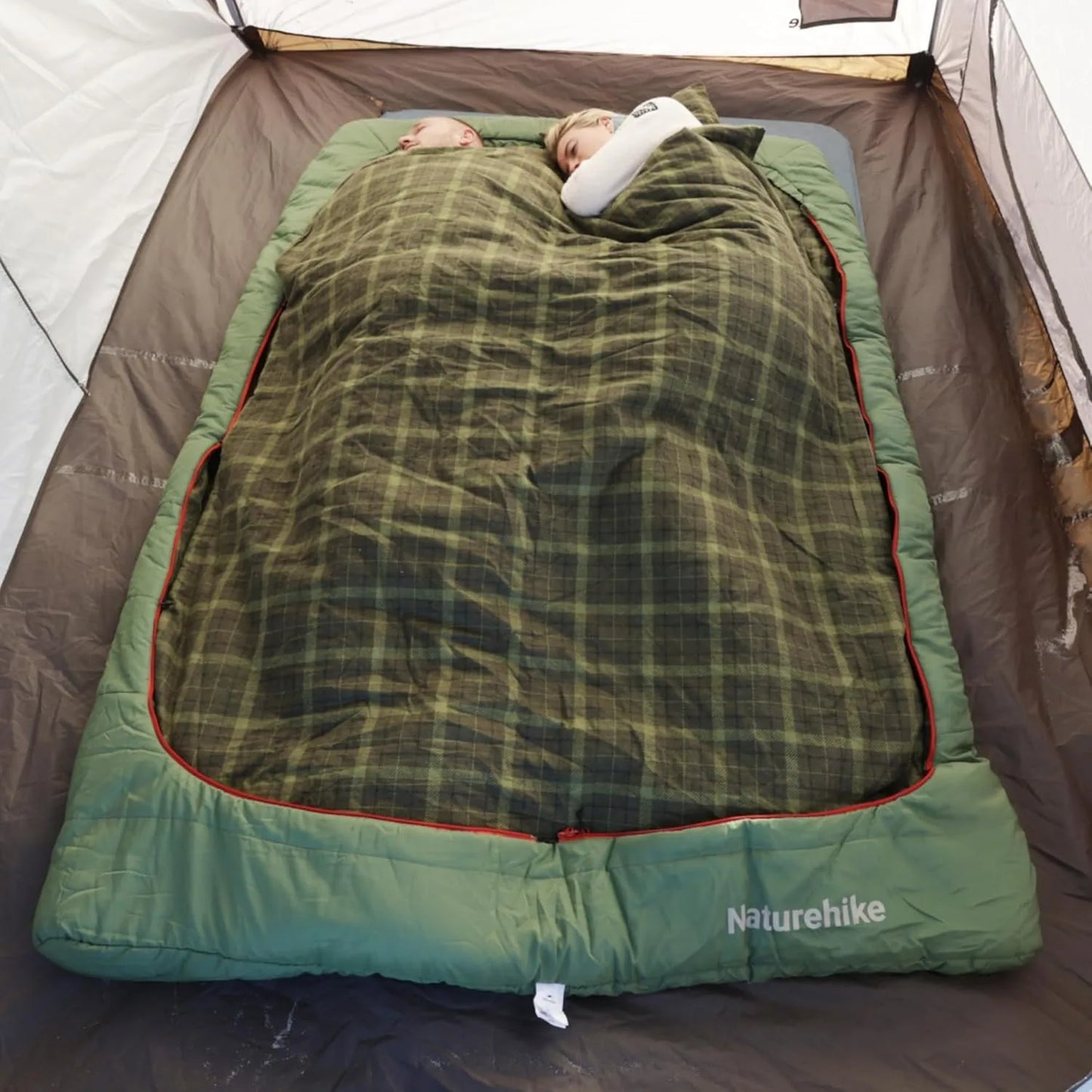 Flannel Two Person Sleeping Bag with Pillows