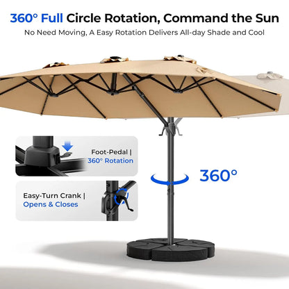 15FT Cantilever Umbrella with Solar Light & Base
