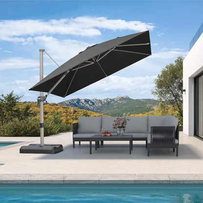 10x10 Offset Patio Umbrella Aluminum Cantilever 360° Rotation UV Protection Pool Deck Garden Customized