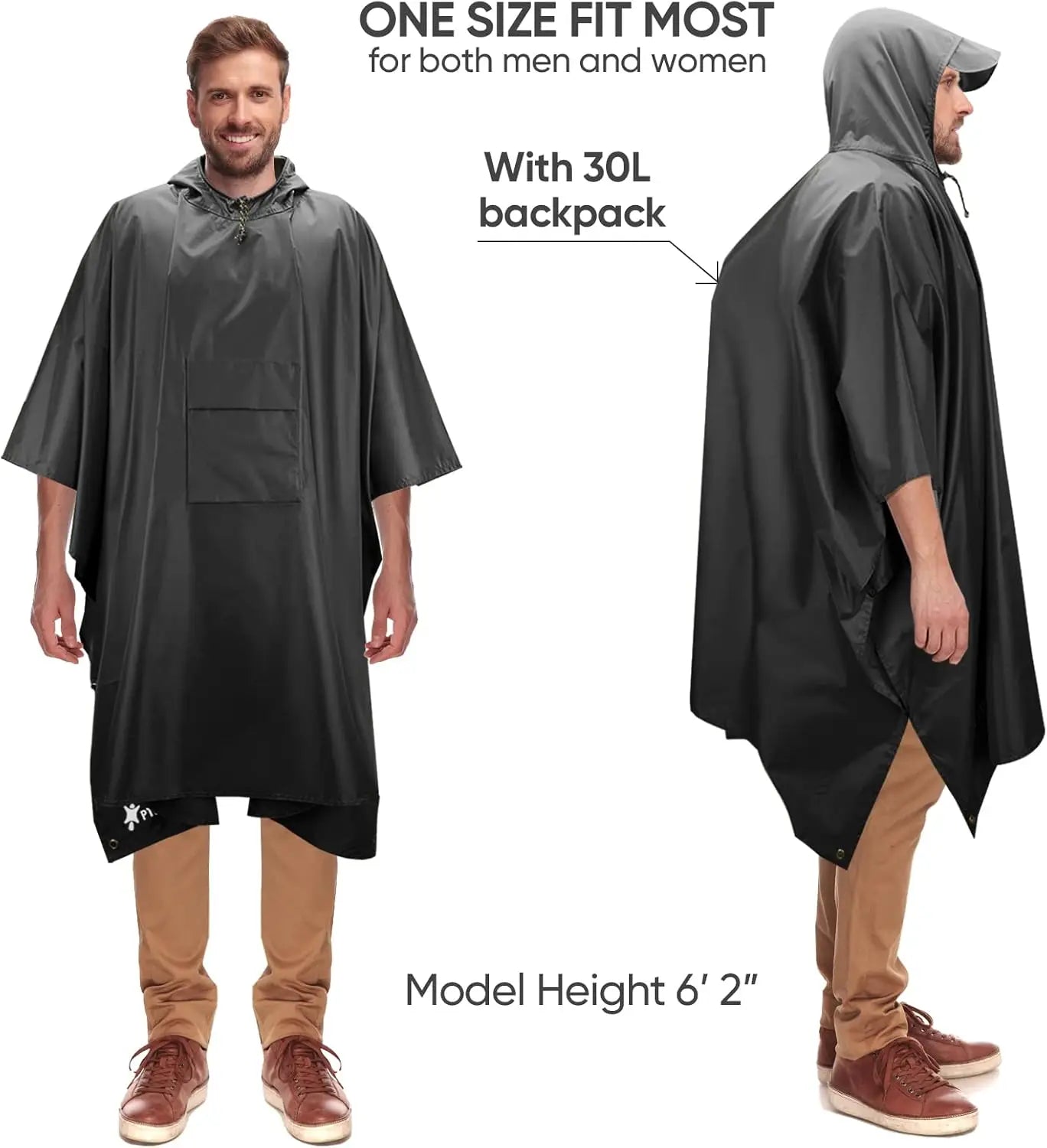 Waterproof Hooded Rain Poncho for Adults