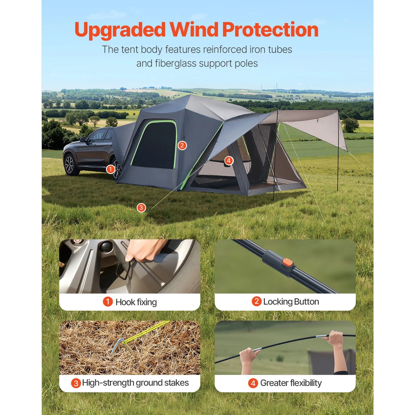 SUV Tent with Shade Awning and Mesh Windows