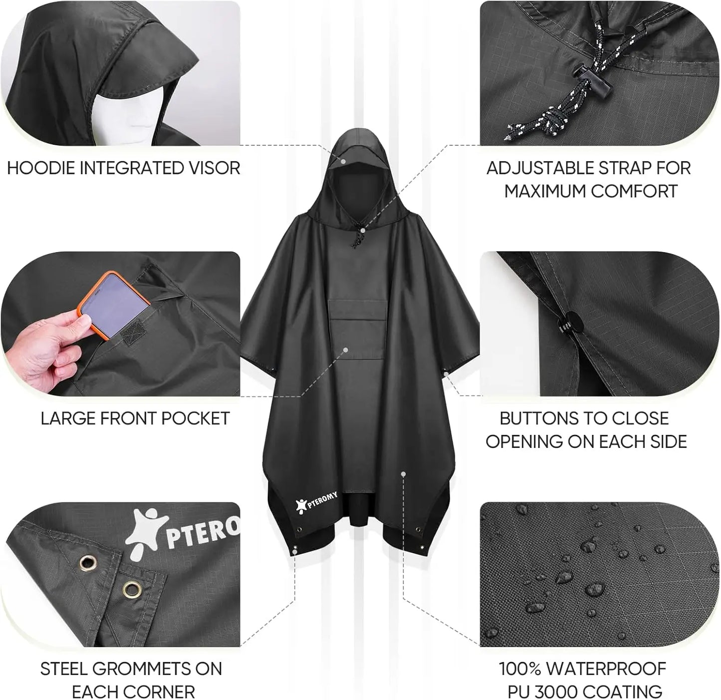 Waterproof Hooded Rain Poncho for Adults