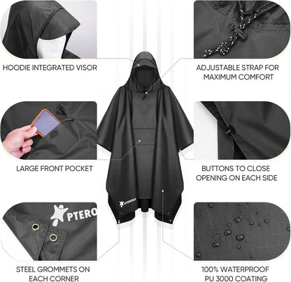 Waterproof Hooded Rain Poncho for Adults