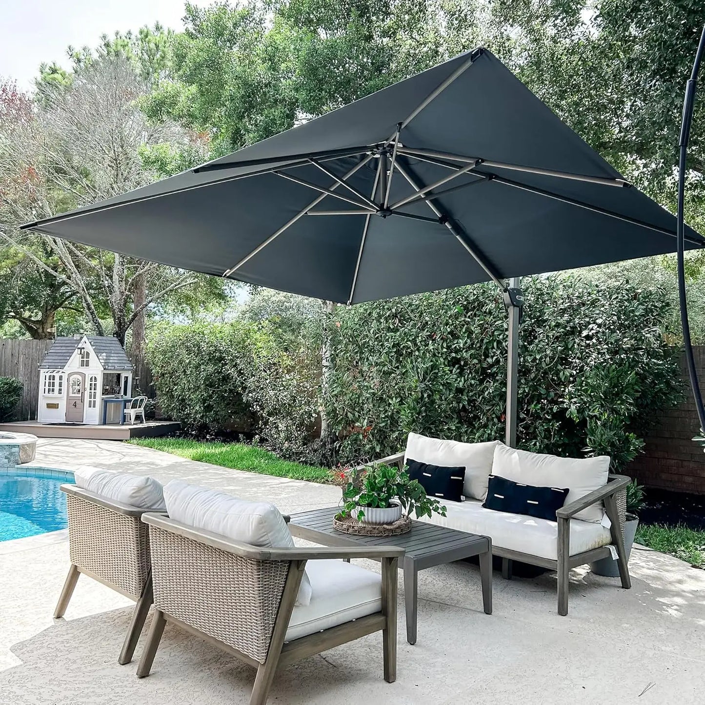 10x10 Offset Patio Umbrella Aluminum Cantilever 360° Rotation UV Protection Pool Deck Garden Customized