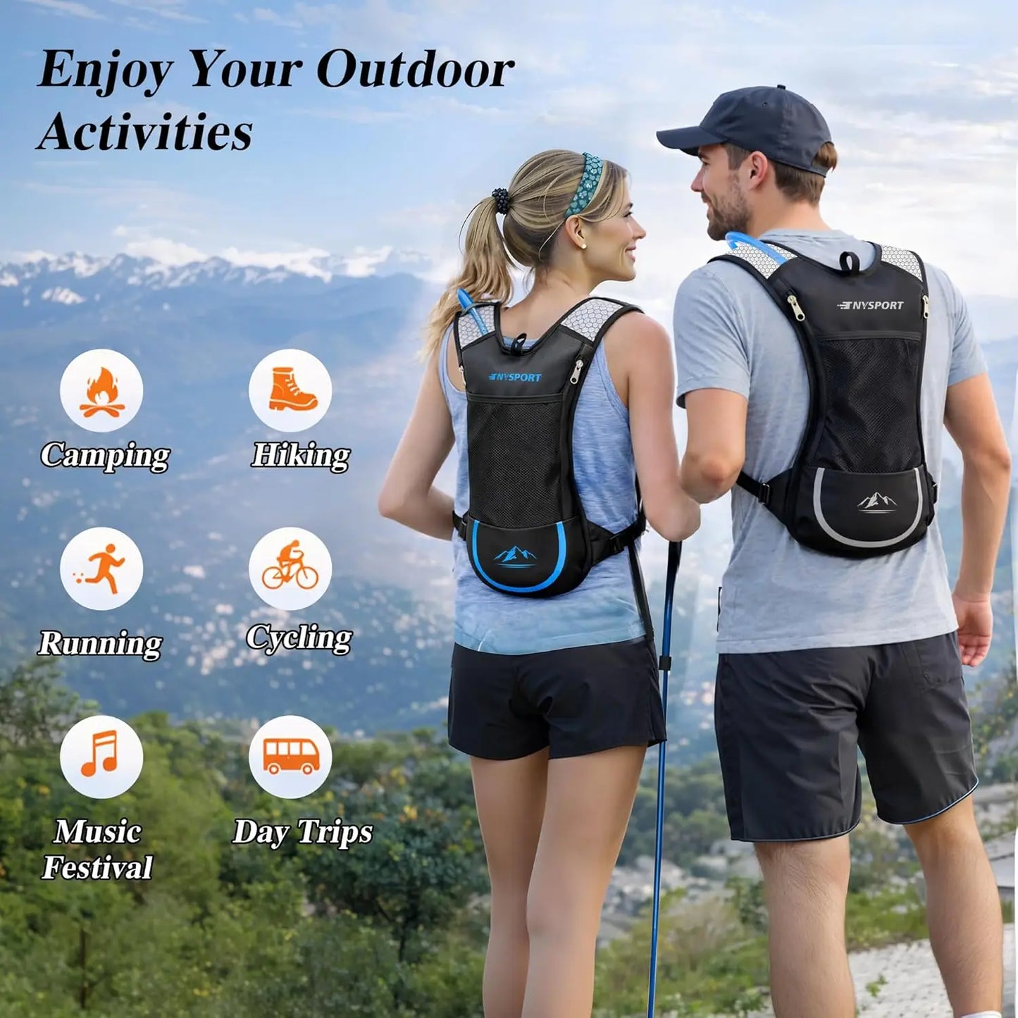 2 Pack Hydration Backpack with 2L Bladder, Lightweight Breathable Water Backpack for Hiking Running Cycling