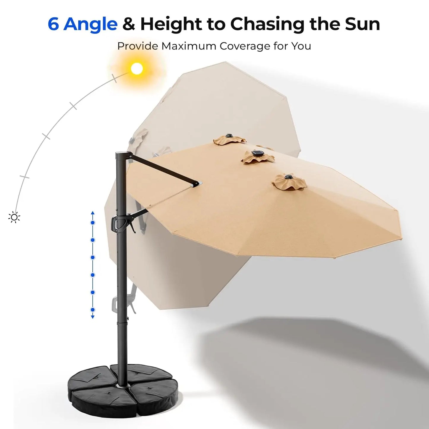 15FT Cantilever Umbrella with Solar Light & Base