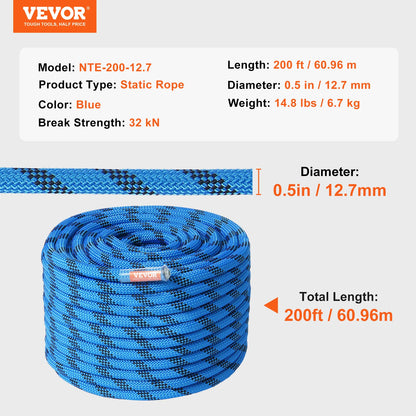 12.7mm Static Climbing Rope 125/150/200ft