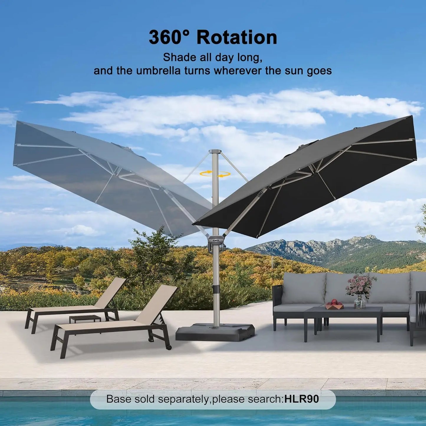 10x10 Offset Patio Umbrella Aluminum Cantilever 360° Rotation UV Protection Pool Deck Garden Customized