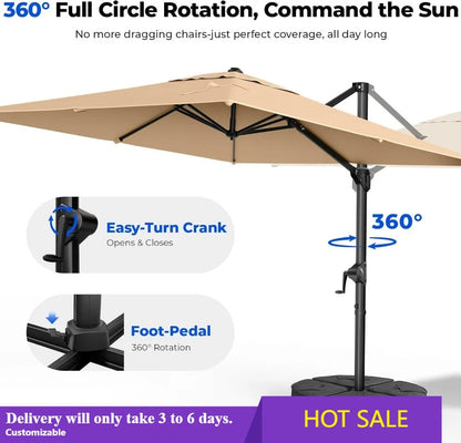 10x10 FT  Patio Umbrella with 360° Rotation
