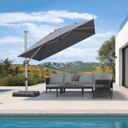 10x10 Offset Patio Umbrella Aluminum Cantilever 360° Rotation UV Protection Pool Deck Garden Customized