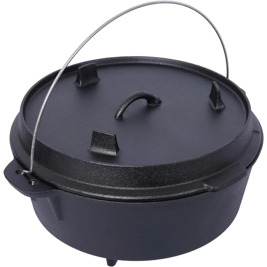 12 Quart Iron Dutch Oven Pot with Lid, Pre-Seasoned Cast Camping Pot with Legs&Carrying Handle,Deep Pot for Camping,Fireplace,Co