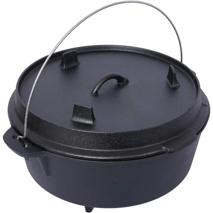 12 Quart Iron Dutch Oven Pot with Lid, Pre-Seasoned Cast Camping Pot with Legs&Carrying Handle,Deep Pot for Camping,Fireplace,Co