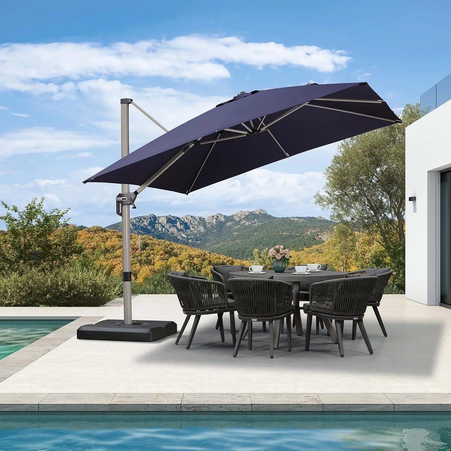 10x10 Offset Patio Umbrella Aluminum Cantilever 360° Rotation UV Protection Pool Deck Garden Customized