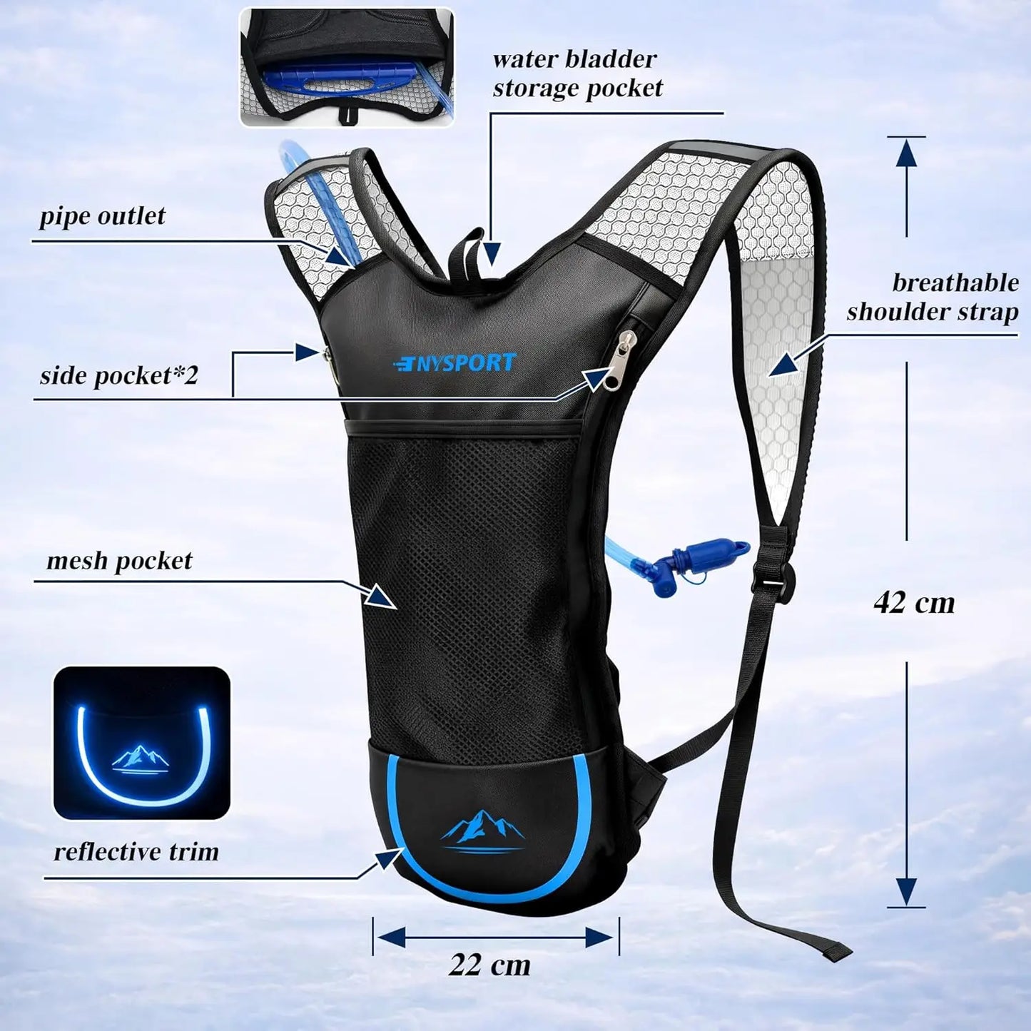 2 Pack Hydration Backpack with 2L Bladder, Lightweight Breathable Water Backpack for Hiking Running Cycling