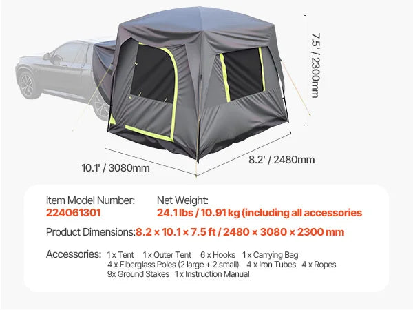 SUV Tent with Shade Awning and Mesh Windows