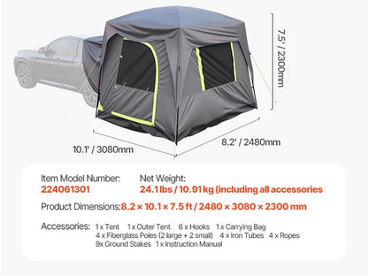 SUV Tent with Shade Awning and Mesh Windows