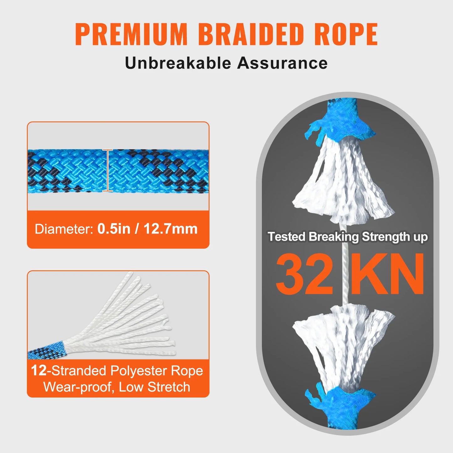 12.7mm Static Climbing Rope 125/150/200ft