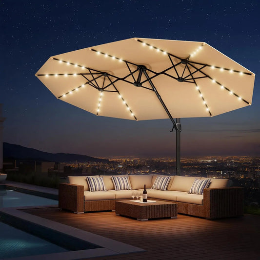 15FT Cantilever Umbrella with Solar Light & Base