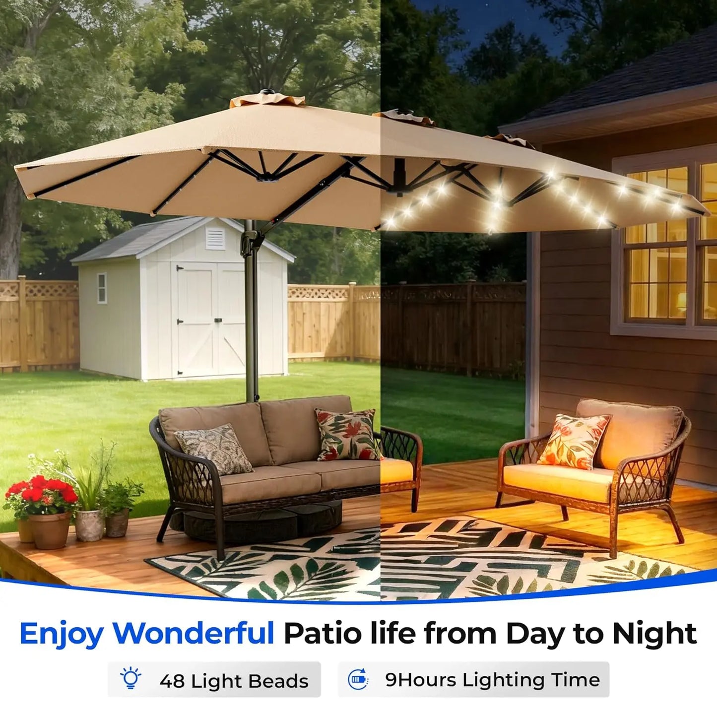 15FT Cantilever Umbrella with Solar Light & Base