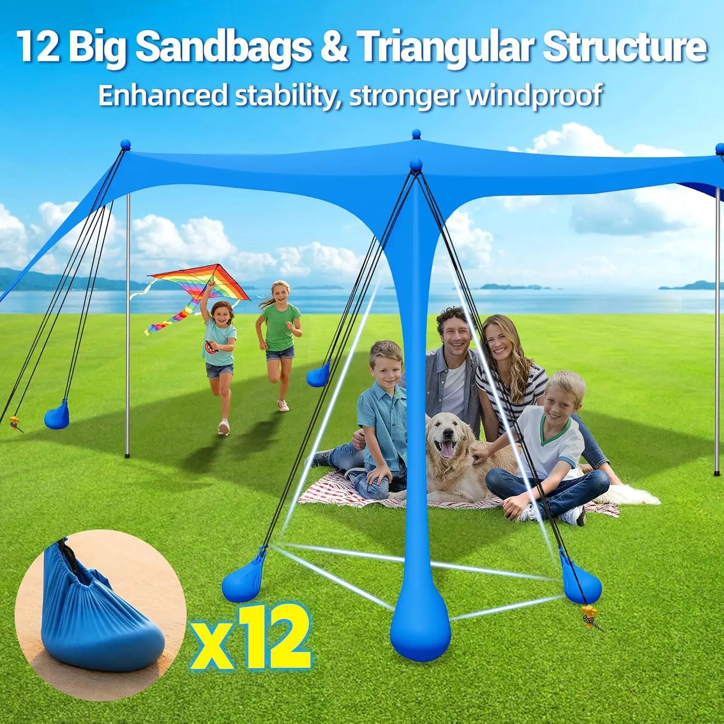 Beach Tent Sun Shelter, 11x10FT  Canopy with Sandbags