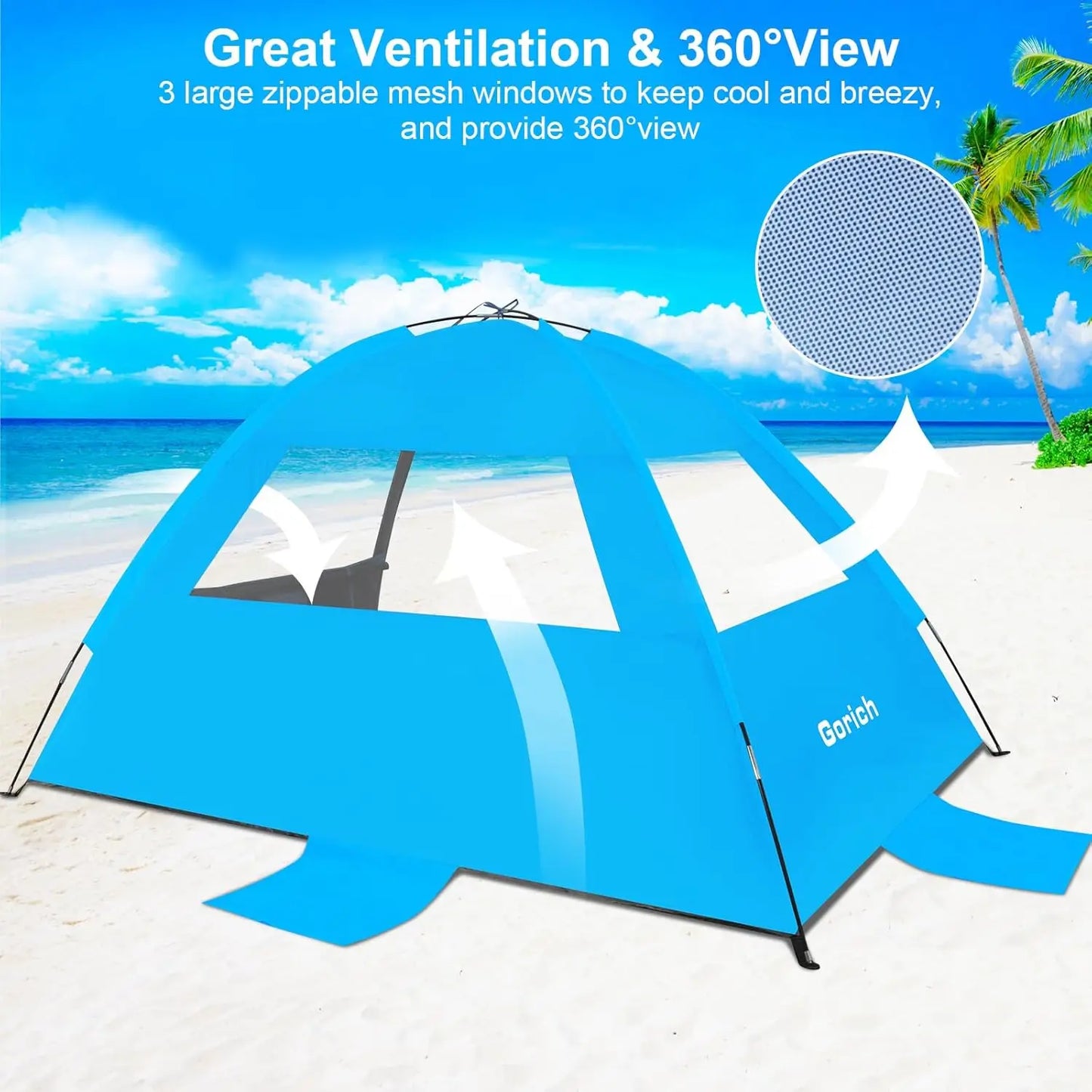 Beach Tent Sun Shelter for 3 4 6 8 10 Person with UPF 50 UV Protection Lightweight Easy Setup Beach Shade Canopy Portable