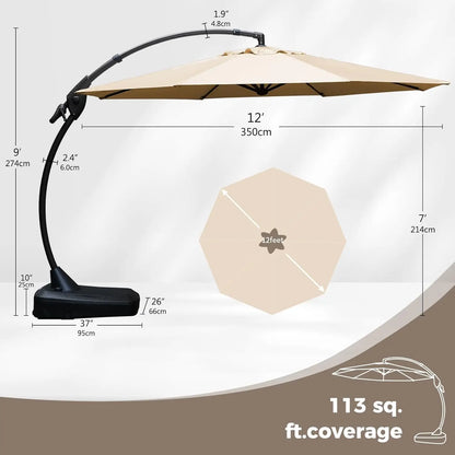 12 FT Sunbrella Cantilever Umbrella with Base
