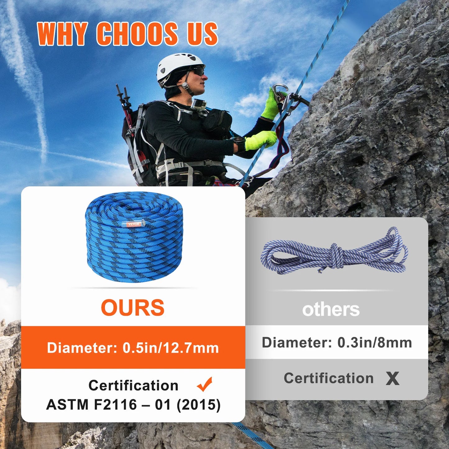 12.7mm Static Climbing Rope 125/150/200ft