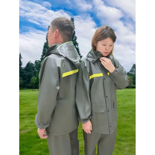 Thickened Hooded Rain Jacket And Pants