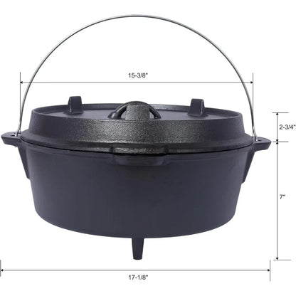 12 Quart Iron Dutch Oven Pot with Lid, Pre-Seasoned Cast Camping Pot with Legs&Carrying Handle,Deep Pot for Camping,Fireplace,Co