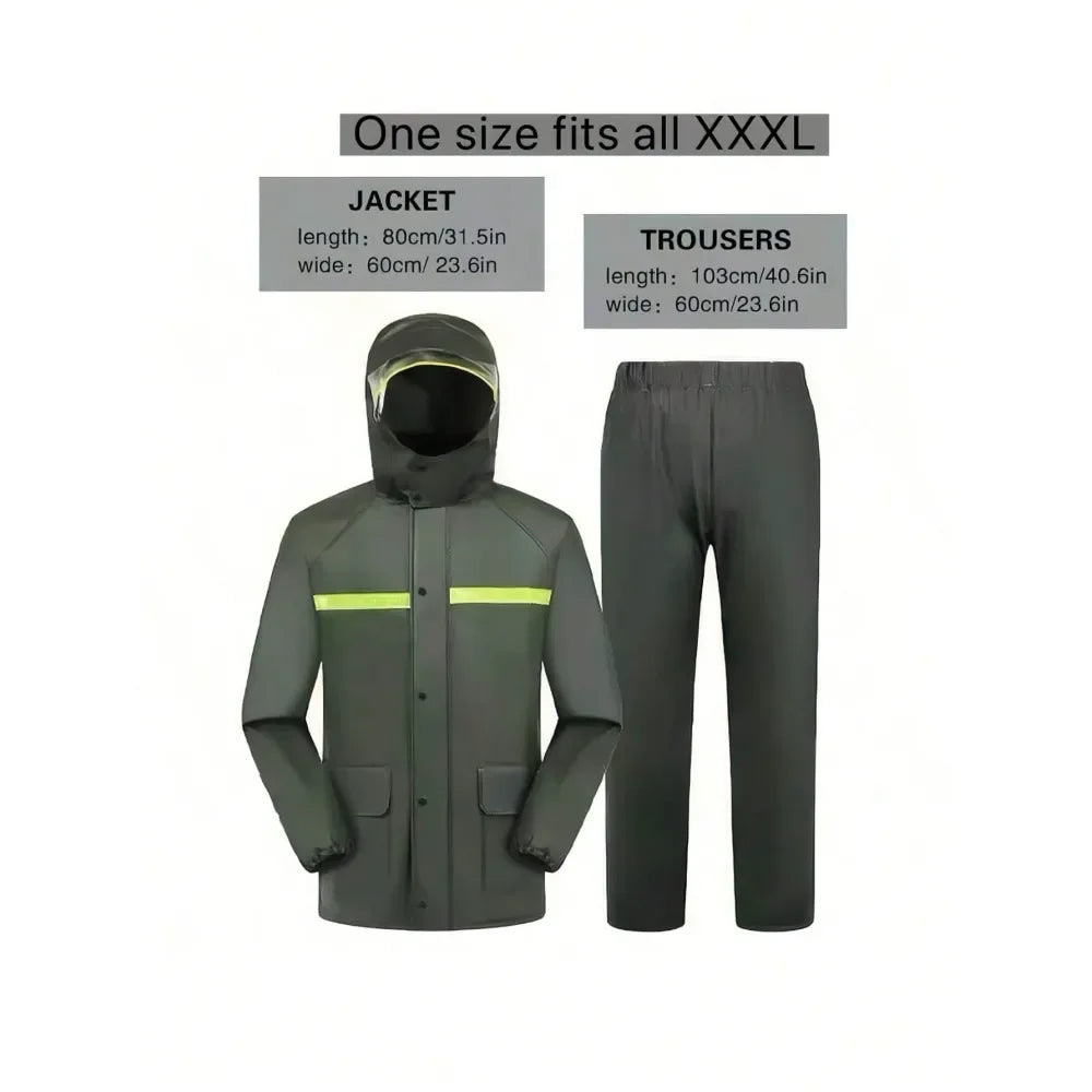 Thickened Hooded Rain Jacket And Pants