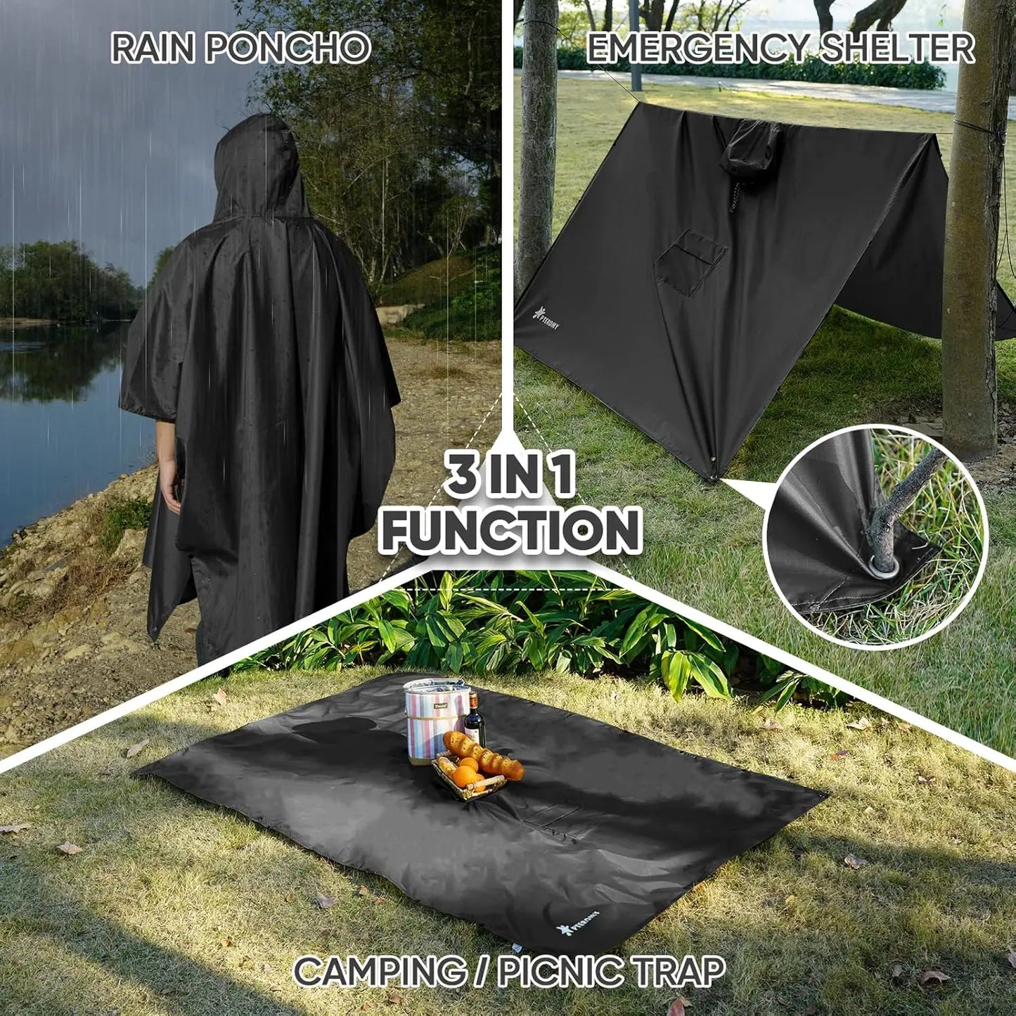 Waterproof Hooded Rain Poncho for Adults