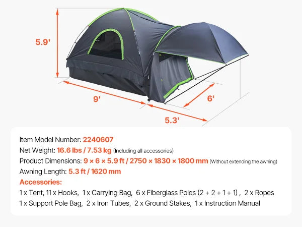 Pickup Truck tent with Expandable Awning