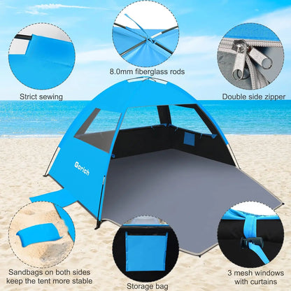 Beach Tent Sun Shelter for 3 4 6 8 10 Person with UPF 50 UV Protection Lightweight Easy Setup Beach Shade Canopy Portable