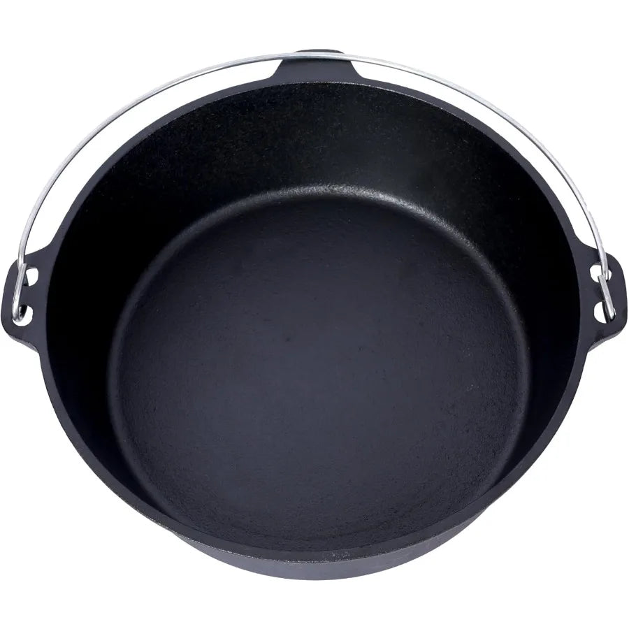 12 Quart Iron Dutch Oven Pot with Lid, Pre-Seasoned Cast Camping Pot with Legs&Carrying Handle,Deep Pot for Camping,Fireplace,Co