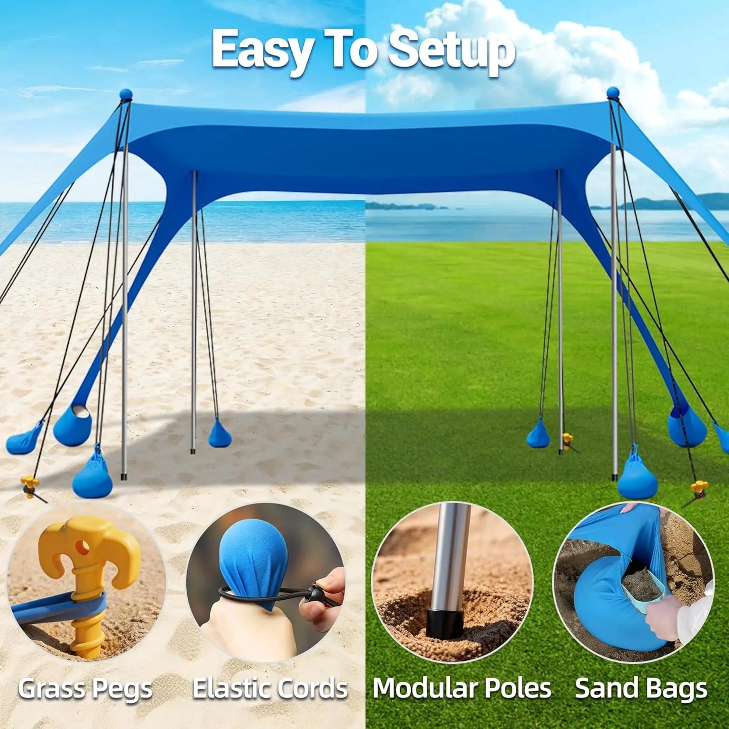 Beach Tent Sun Shelter, 11x10FT  Canopy with Sandbags