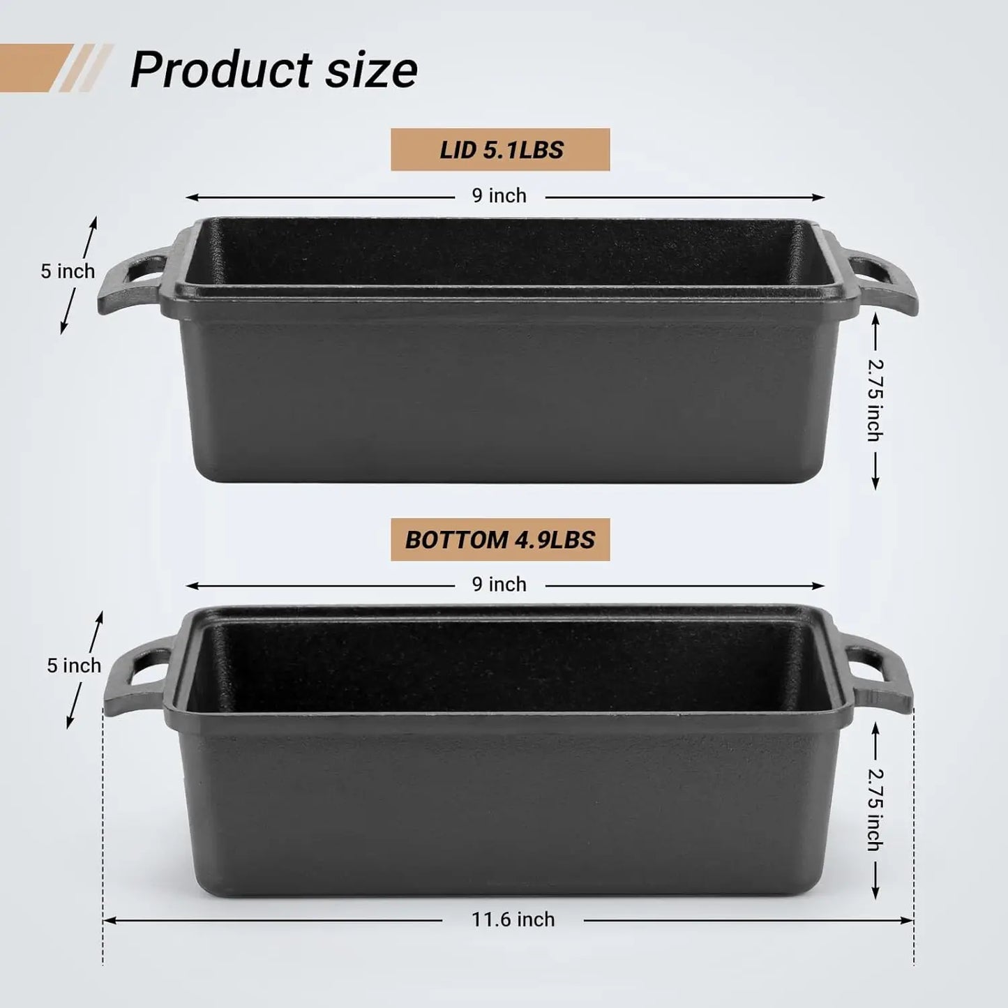 Cast Iron Loaf Pan with Lid 9x5