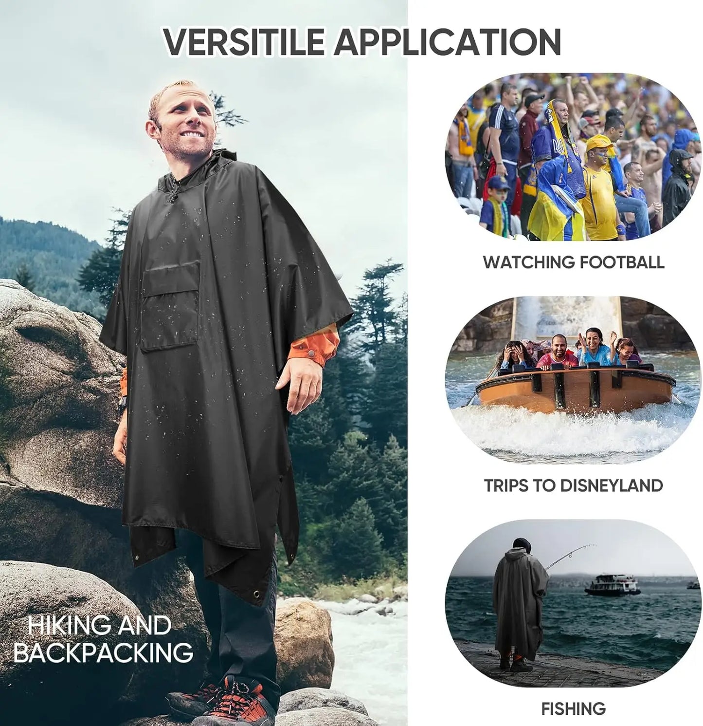 Waterproof Hooded Rain Poncho for Adults