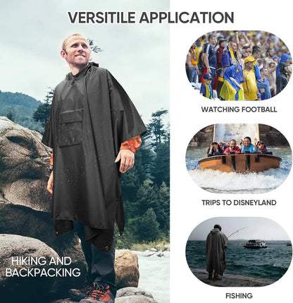 Waterproof Hooded Rain Poncho for Adults