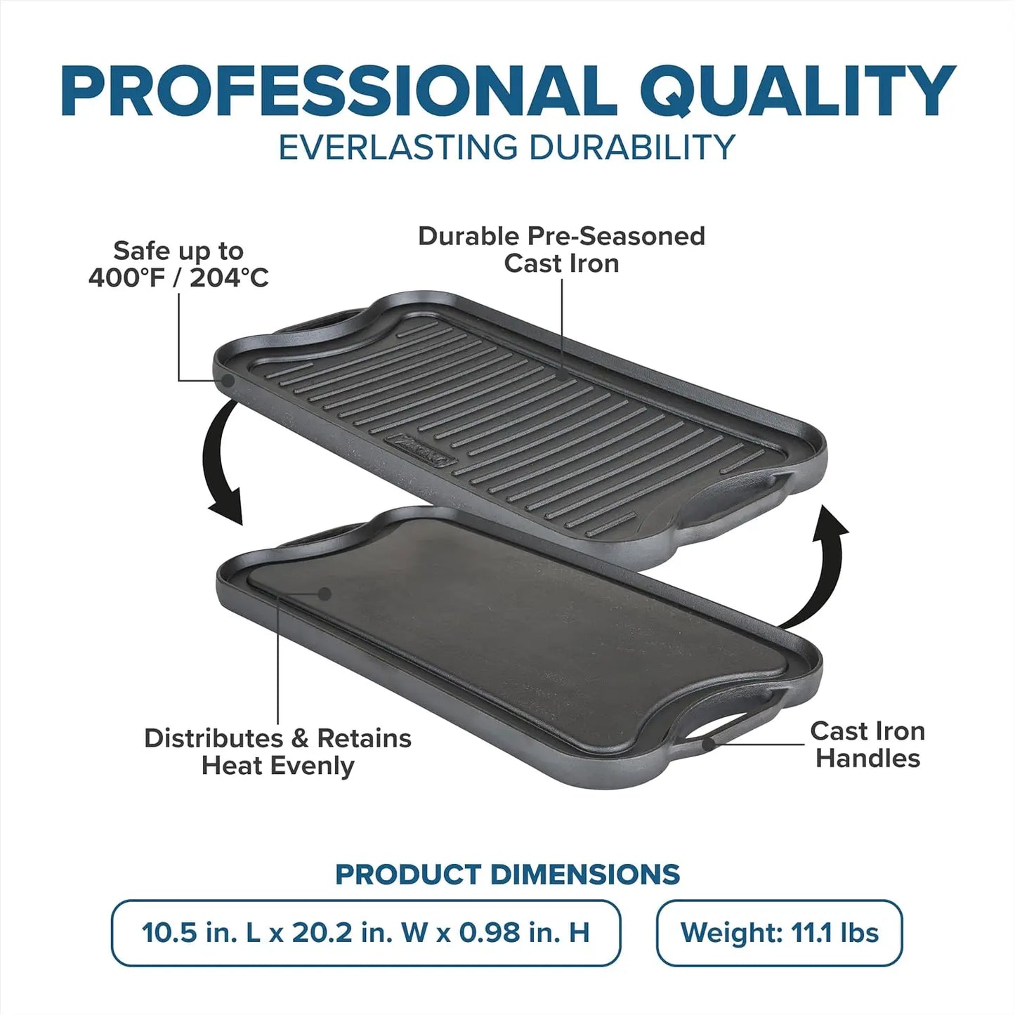 20 Inch Reversible Cast Iron Grill Pan