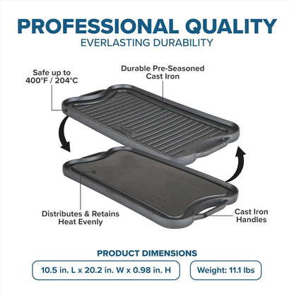 20 Inch Reversible Cast Iron Grill Pan