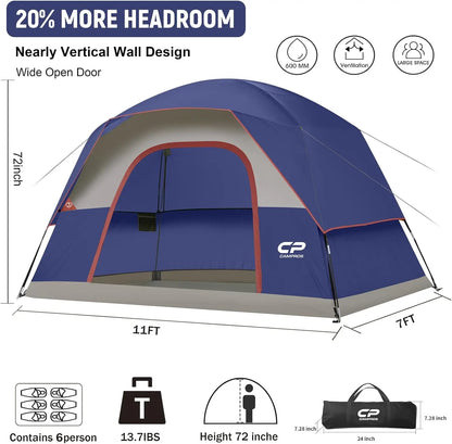 6-Person Waterproof Camping Tent with Easy Setup,