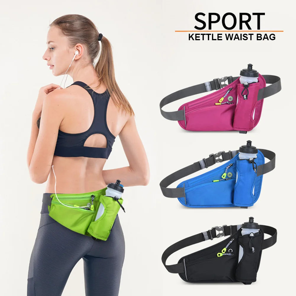 Hydration Belt Pack Reflective Running Waist Bag Large Capacity Water Bottle Holder Bag Multifunction for Hiking Walking