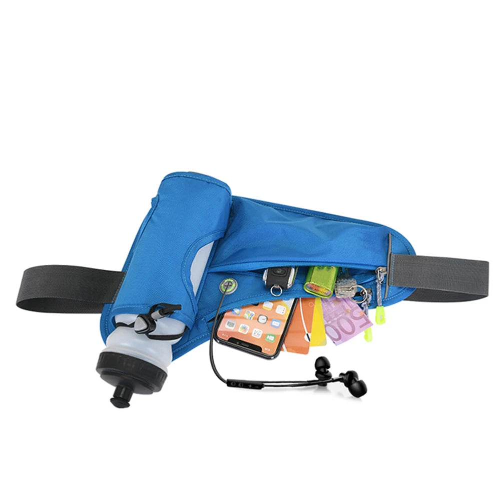 Hydration Belt Pack Reflective Running Waist Bag Large Capacity Water Bottle Holder Bag Multifunction for Hiking Walking