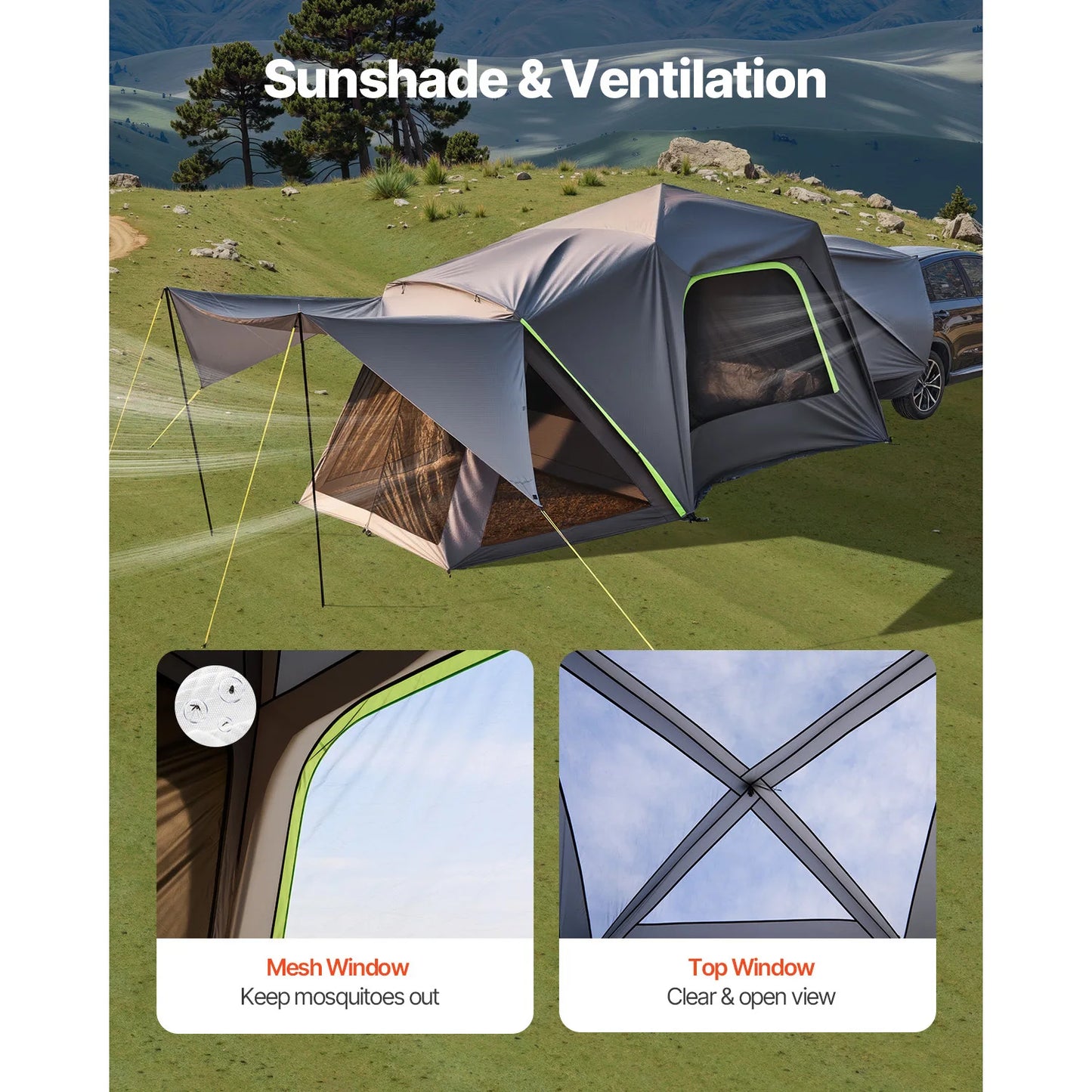 SUV Tent with Shade Awning and Mesh Windows