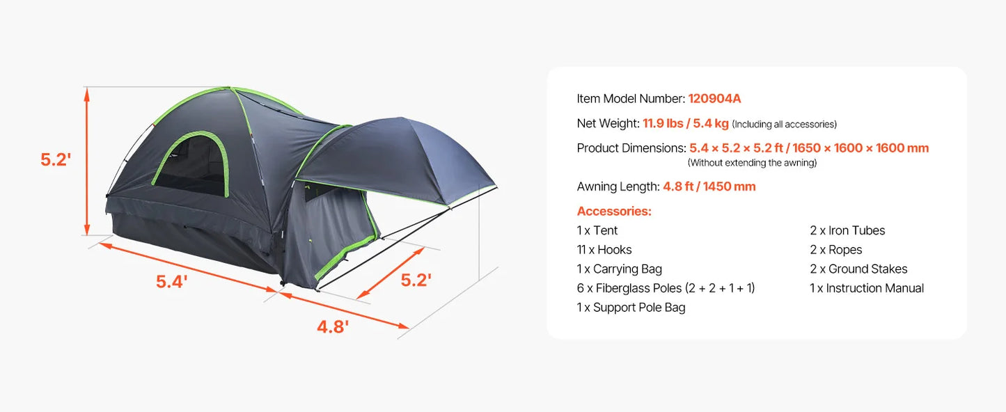 Pickup Truck tent with Expandable Awning