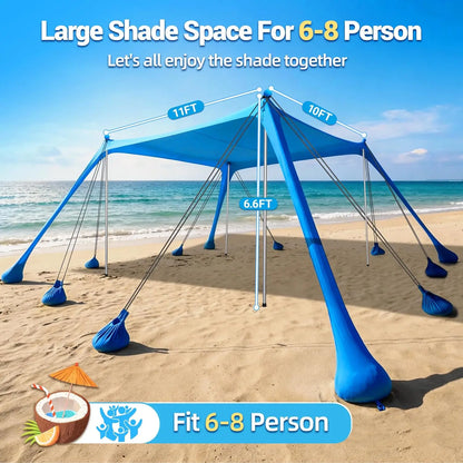 Beach Tent Sun Shelter, 11x10FT  Canopy with Sandbags