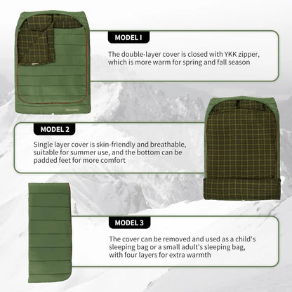 Flannel Two Person Sleeping Bag with Pillows