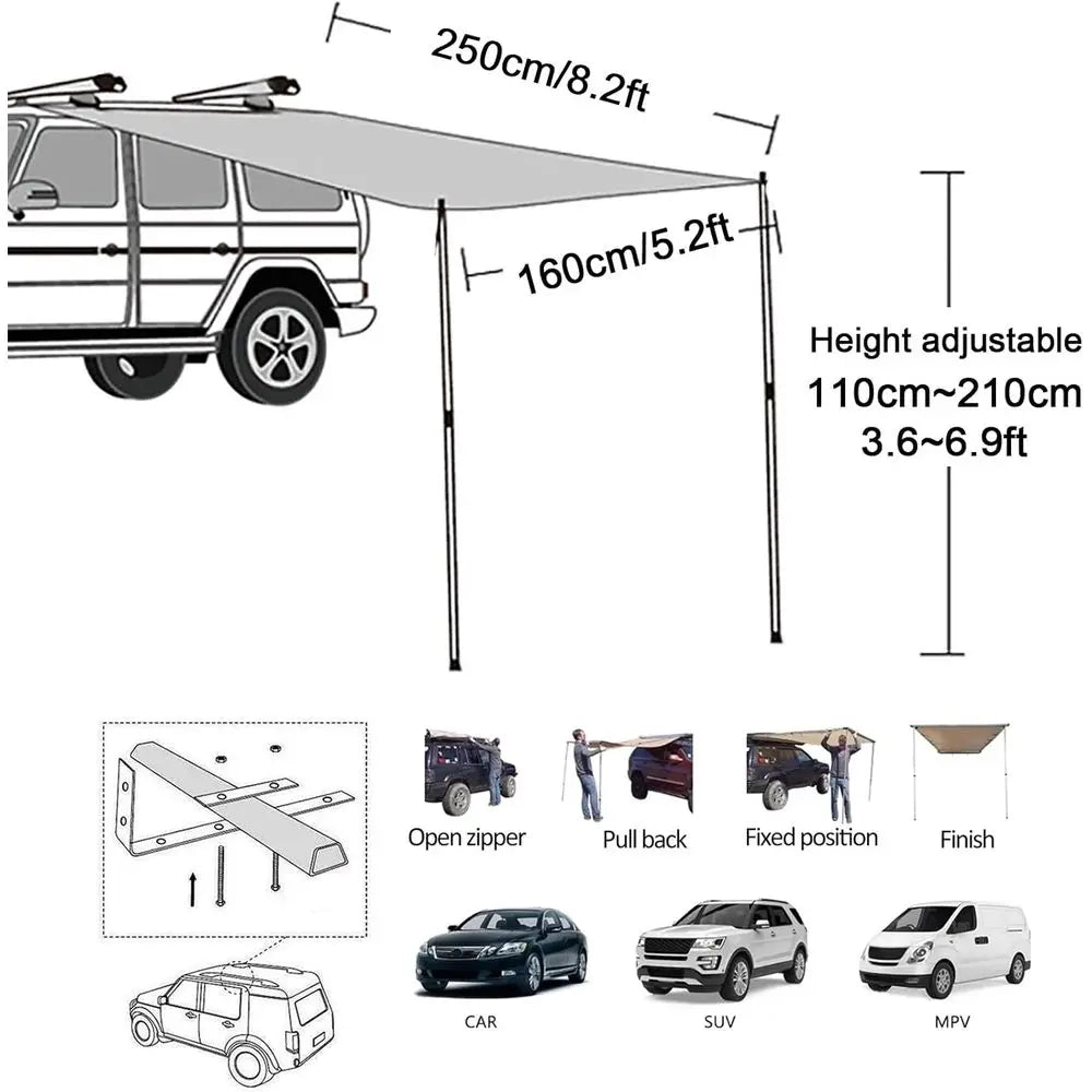 Retractable Roof Rack Awning & Sun Shade