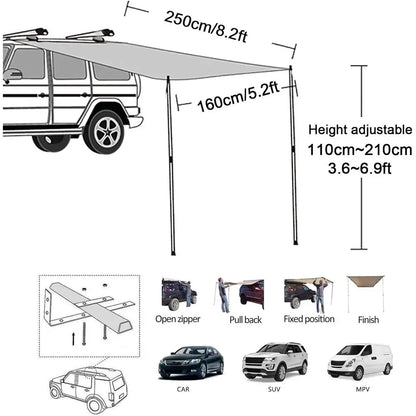 Retractable Roof Rack Awning & Sun Shade