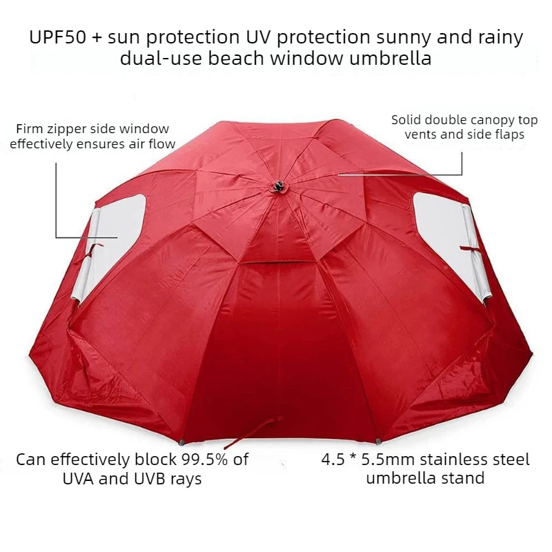 Outdoor Portable Sunshade Umbrella Beach Tent with Window Fishing Beach Umbrella Windproof Foldable Travel Umbrellas Sunscreen